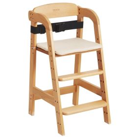 VEVOR Wooden High Chair for Babies & Toddlers, Convertible Adjustable Feeding Chair, Eat & Grow High Chair with Seat Cushion