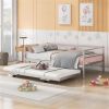 Twin Size Metal Daybed with Adjustable Trundle, Pop Up Trundle, Silver