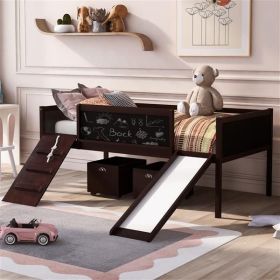 Twin size Loft Bed Wood Bed with Two Storage Boxes - Espresso