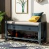 Shoe Rack with Cushioned Seat and Drawers, Multipurpose Entryway Storage Bench (Antique Navy)