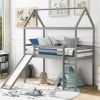 Twin Loft Bed with Slide, House Bed with Slide,Gray