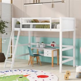 Solid Wood Twin Size Loft Bed with Ladder(White)