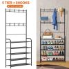 Entryway Coat Hat Rack Shoe Storage Shelf 5 Tier Shoe Rack Freestanding Hall Tree Garment Hanger Stand Clothes Shoe Organizer Combo