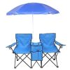 Portable Outdoor 2-Seat Folding Chair with Removable Sun Umbrella Blue