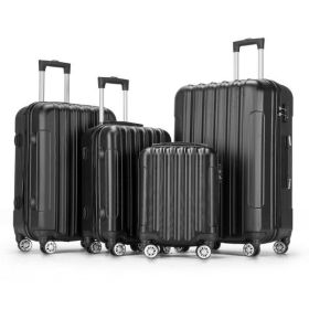 4 Piece Luggage Sets, 16/20/24/28" ABS Durable Suitcase Sets Double Wheels TSA Lock, Black