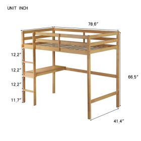 Twin High Loft Bed, Rubber Wood Loft Bed with Safety Guardrail, built-in desk, ladder,White Oak