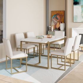 Modern Dining Table Set for 6 Faux Marble Kitchen Table Set with 6 Upholstered Dining Chairs, 7-Piece