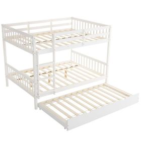 Full Size Bunk Bed with Trundle Bed, with Ladder and Safety Rails Pinewood Bunk Bed White