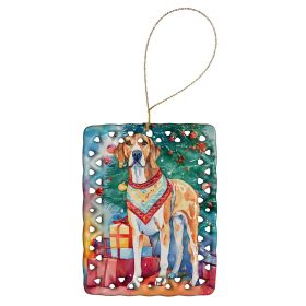 American English Coonhound Christmas Porcelain Ornament Christmas Tree Hanging Decorations for Home Christmas Holiday, Rectangle, Gift, Multicolor