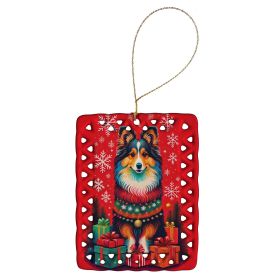 Sheltie Holiday Christmas Porcelain Ornament Christmas Tree Hanging Decorations for Home Christmas Holiday, Rectangle, Gift, Multicolor