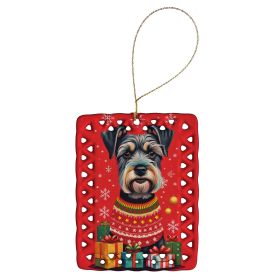 Schnauzer Holiday Christmas Porcelain Ornament Christmas Tree Hanging Decorations for Home Christmas Holiday, Rectangle, Gift, Multicolor