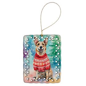 Australian Cattle Dog Christmas Porcelain Ornament Christmas Tree Hanging Decorations for Home Christmas Holiday, Rectangle, Gift, Multicolor