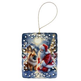 Chow Chow and Santa Claus Porcelain Ornament Christmas Tree Hanging Decorations for Home Christmas Holiday, Rectangle, Gift, Multicolor