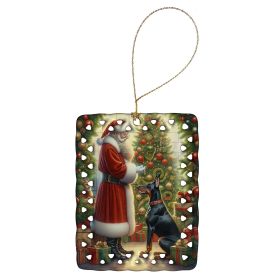 Doberman Pinscher and Santa Claus Porcelain Ornament Christmas Tree Hanging Decorations for Home Christmas Holiday, Rectangle, Gift, Multicolor