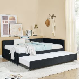 Full Size Daybed with Trundle Upholstered Tufted Sofa Bed, Sofa Bed Frame with Comfortable Backrest and Armrests, Velvet, Black(79.5''x58''x25'')