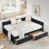 Full Size Upholstered Tufted Bed Frame with Two Drawers, Sofa Bed Frame with Comfortable Backrest and Armrests, Velvet, Black(79.5''x58''x25'')