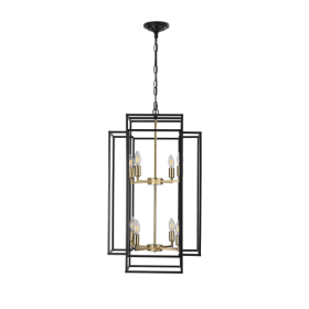 8 Lights Black & Gold Lantern Tiered Chandelier, Industrial Farmhouse Chandelier - No Bulbs Unavailable Platform- Temu