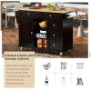 Kitchen cart with Rubber wood desktop rolling mobile kitchen island with storage and 5 draws 53 Inch length (Black)