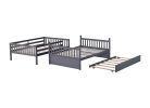 Full Over Full Rubber Wood Bunk Bed with Trundle, Ladder and Guardrails, Convertible to 2 Full Size Beds, with Twin Size Trundle ,Dark Grey