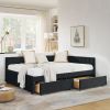 Full Size Upholstered Tufted Bed Frame with Two Drawers, Sofa Bed Frame with Comfortable Backrest and Armrests, Velvet, Black(79.5''x58''x25'')