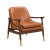 29.2'' Mid-Century Faux Leather Accent Chair with Cushioned Seat, Solid Wood Frame, and Brass-Tipped Legs – Perfect for Living Room, Bedroom