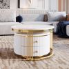 Modern 2 Pieces White Round Nesting Coffee Table with Drawers in 27.6''