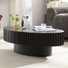 Modern Handcraft Drum Coffee Table Length 43.7 inch Ellipse Coffee Table for Living Room,Oval Small Coffee Table with Sturdy Pedestal,Black MDF