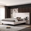 Queen Size Platform Bed with Headboard, Modern Velvet Upholstered Platform Bed with 2 Nightstands, with diamond tufted, Beige