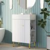 21.6" white Bathroom vanity, Combo Cabinet, Bathroom Storage Cabinet, Single Ceramic Sink, Right side storage