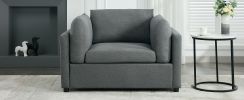 Modern Oversized Armchair with Ottoman, Single Sofa with Lumbar Support, Accent Chair, Reading Chair for Bedroom, Living Room, Dark Grey