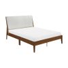 Classic California King Platform Bed Chenille Fabric Upholstered Headboard Wooden Bedroom Furniture 1pc Chestnut Finish