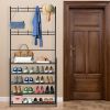 Entryway Coat Hat Rack Shoe Storage Shelf 5 Tier Shoe Rack Freestanding Hall Tree Garment Hanger Stand Clothes Shoe Organizer Combo