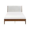 Classic California King Platform Bed Chenille Fabric Upholstered Headboard Wooden Bedroom Furniture 1pc Chestnut Finish