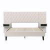 Queen Size Platform Bed with Headboard, Modern Velvet Upholstered Platform Bed with 2 Nightstands, with diamond tufted, Beige