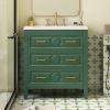 30'' Bathroom Vanity with Resin Sink Combo, Free Standing Single Vanity Set with 3 Drawers, Solid Wood Frame Bathroom Storage Cabinet, Green