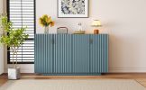 TREXM 4 Wavy Doors Ample Storage Space Sideboard with Adjustable Shelves and Retro Copper Handles for Dining Room and Living Room (ANTIQUE BLUE)