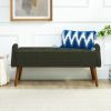 Modern living room bench, made of looped yarn fabric, with soft cushion, irregular geometric armrests, and rubber wooden legs