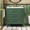 30'' Bathroom Vanity with Resin Sink Combo, Free Standing Single Vanity Set with 3 Drawers, Solid Wood Frame Bathroom Storage Cabinet, Green