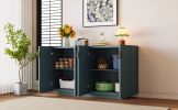 TREXM 4 Wavy Doors Ample Storage Space Sideboard with Adjustable Shelves and Retro Copper Handles for Dining Room and Living Room (ANTIQUE BLUE)