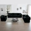 Modern Sofa Couch, 3 Piece Set Extra Deep Seat Sectional Sofa for Living Room, Oversized Sofa, 3 Seat Sofa, Loveseat and Single Sofa, Black Chenille