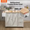 VEVOR Kitchen Island Cart with Solid Wood Top, 45.3" Width Mobile Carts with Storage Cabinet, Rolling Kitchen Table with Spice Rack, Towel Rack