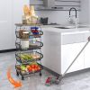 5-layer fruit basket, used for kitchen organizer and storage, stackable metal wire basket vertical cart, floor standing fruit rack basket with wheels