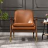 29.2'' Mid-Century Faux Leather Accent Chair with Cushioned Seat, Solid Wood Frame, and Brass-Tipped Legs – Perfect for Living Room, Bedroom