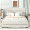 Queen Upholstered Platform Bed with Twin Size Trundle and Two Drawers, Beige