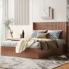 Large grooved undulating lift storage bed frame, wooden platform bed frame with lift storage, no spring box required/no noise