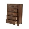 Oak Finish 1pc Chest Of Drawers Wooden Texture 5x Drawers Storage Bedroom Furniture