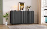 TREXM 4 Wavy Doors Ample Storage Space Sideboard with Adjustable Shelves and Retro Copper Handles for Dining Room and Living Room (BLACK)