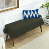 Modern living room bench, made of looped yarn fabric, with soft cushion, irregular geometric armrests, and rubber wooden legs