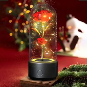 Creative 2 In 1 Rose Flowers LED Light And Bluetooth-compatible Speaker Valentine's Day Gift Rose Luminous Night Light Ornament In Glass Cover (Option: Black Base Red Flower)