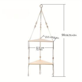 1pc Handwoven Wooden Triangle Storage Rack for Flower Pots, Pendants, and Room Decor - Stylish and Functional Home Decor (Style: B)